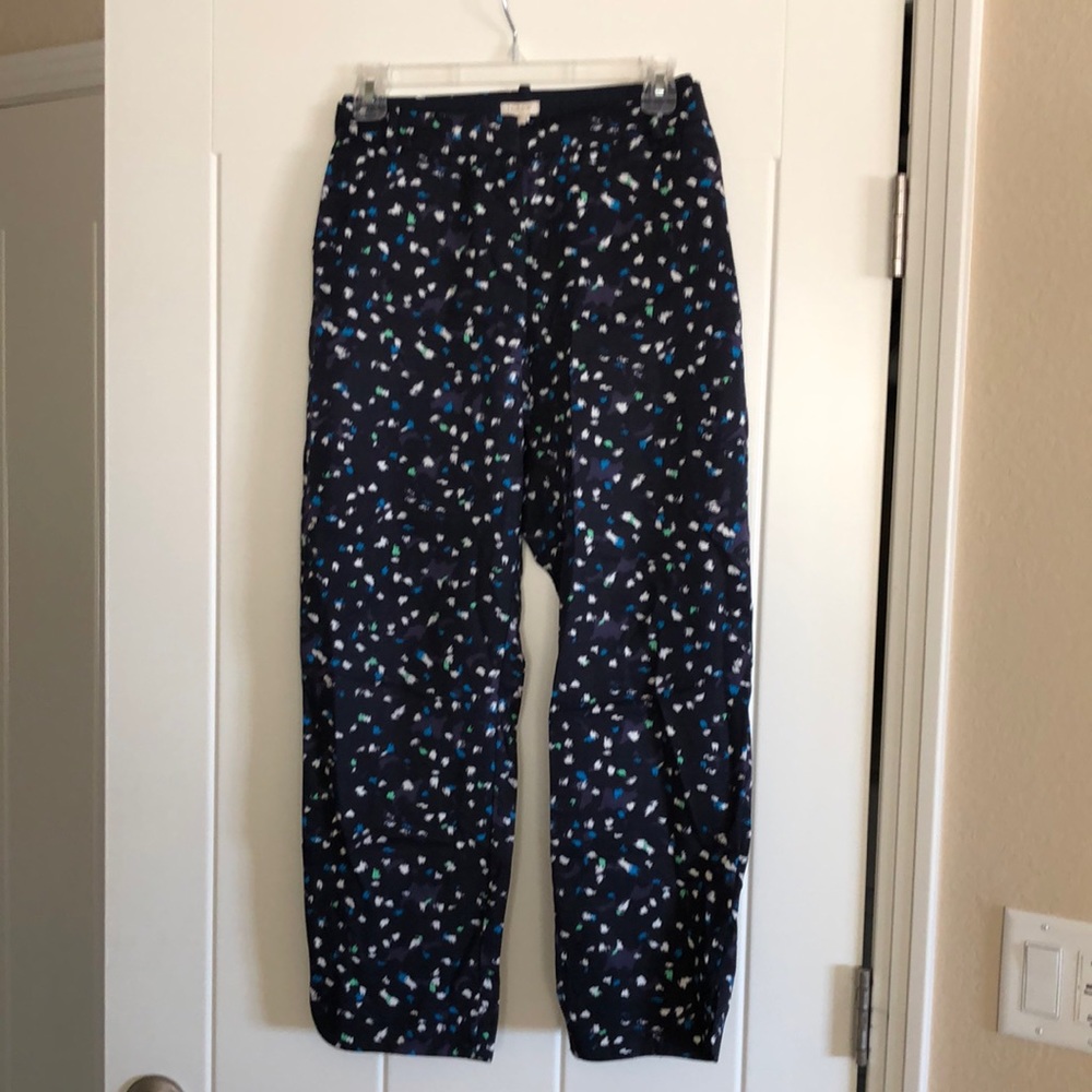 J Crew pants, sz 8, navy with pattern/print